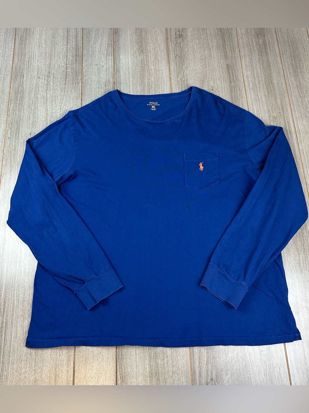 Polo Ralph Lauren Pocket T-Shirt Mens XXL 2XL Long Sleeve Blue *stain